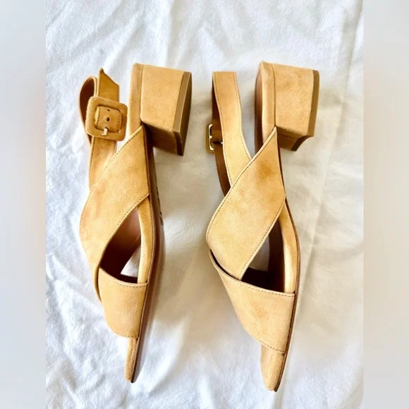 BY FAR Nude Suede Anelia Sandals with Crossover Straps - Picture 5 of 15